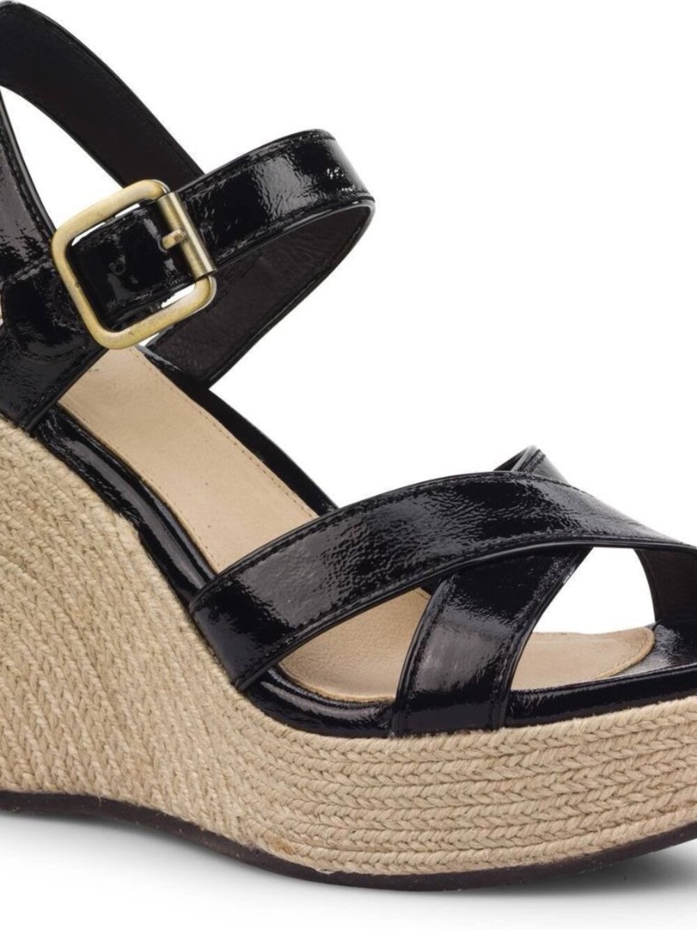 UGG Jackilyn Black Patent Leather Espadrille Platform Wedge Heel Size 8 Nice